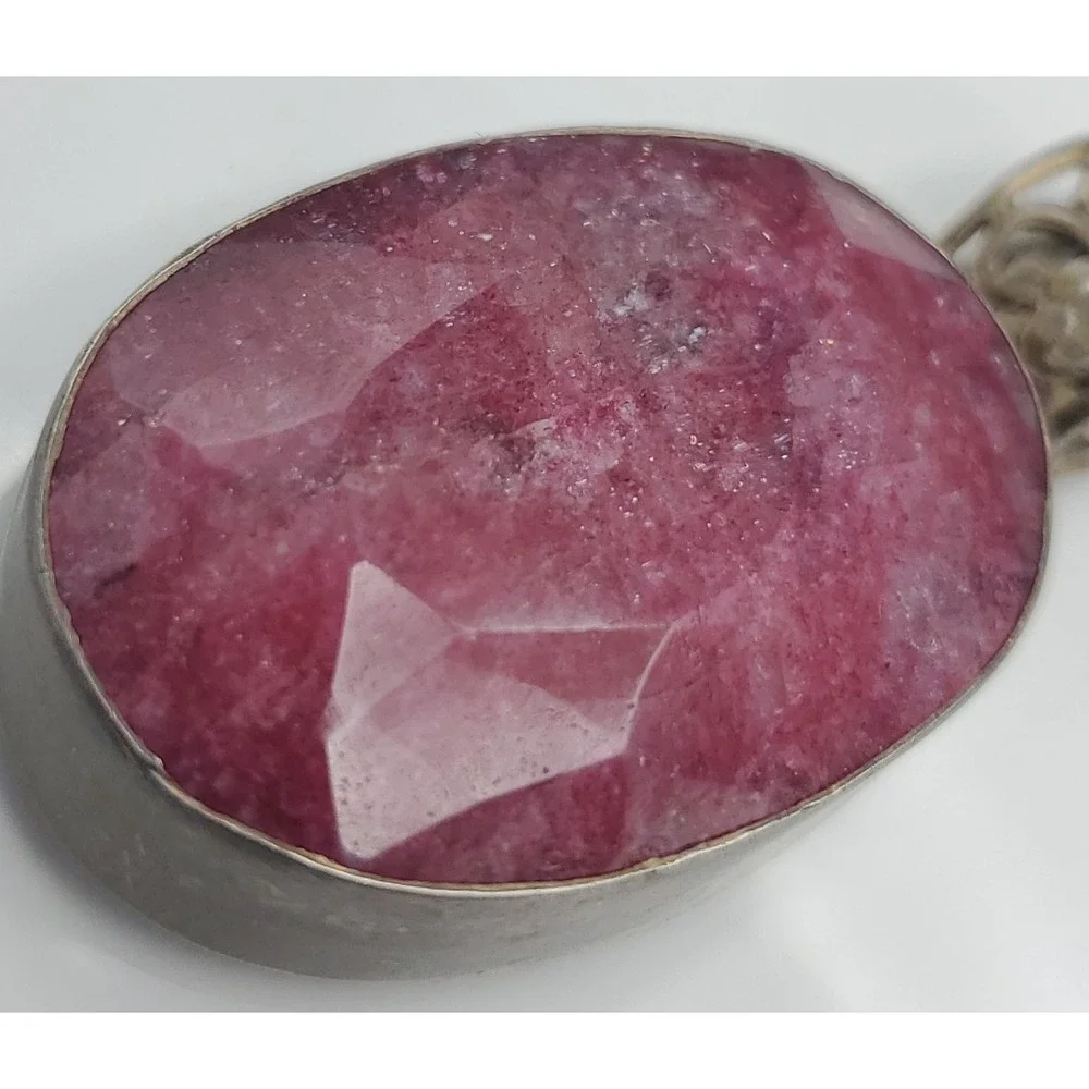 Vtg Sterling Silver Genuine Ruby Handcrafted Reversible Pendant / Brooch‎ 36g